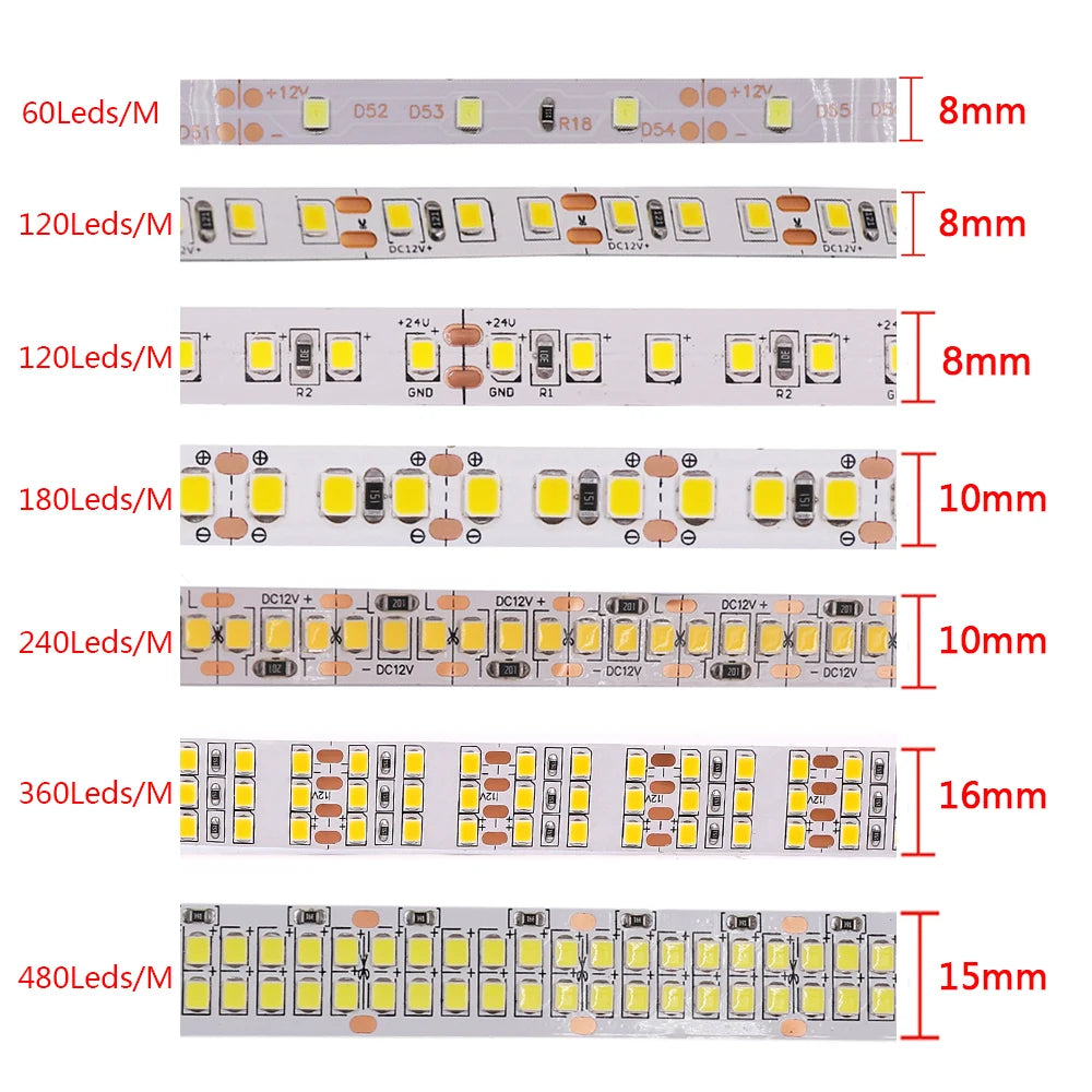 12V 24V LED Strip SMD 2835 Flexible LED Tape 5M 120 240 480Leds/m Waterproof Ribbon Diode Room Decor Warm Natural Cool White