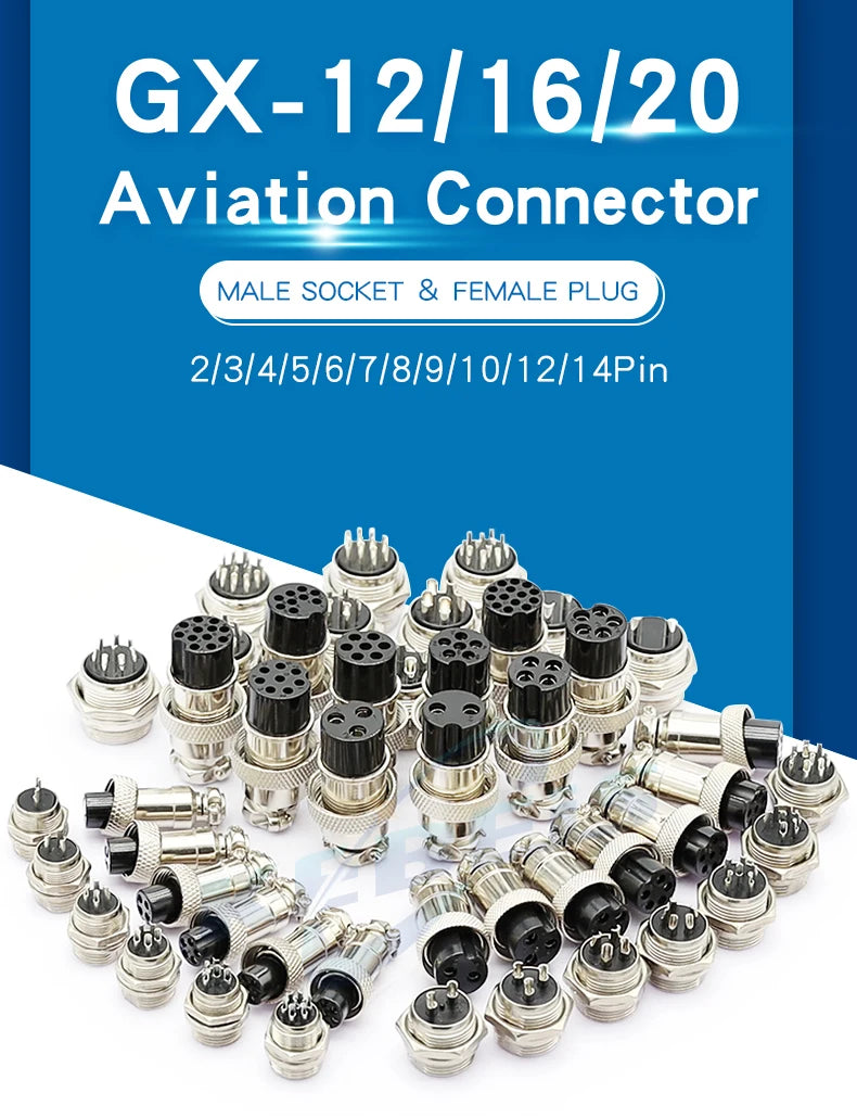 2Set GX12 GX16 GX20 2/3/4/5/6/7/8/9/10 Pin Male Female Butting Wire Cable Circular Aviation Socket Plug Panel Connector