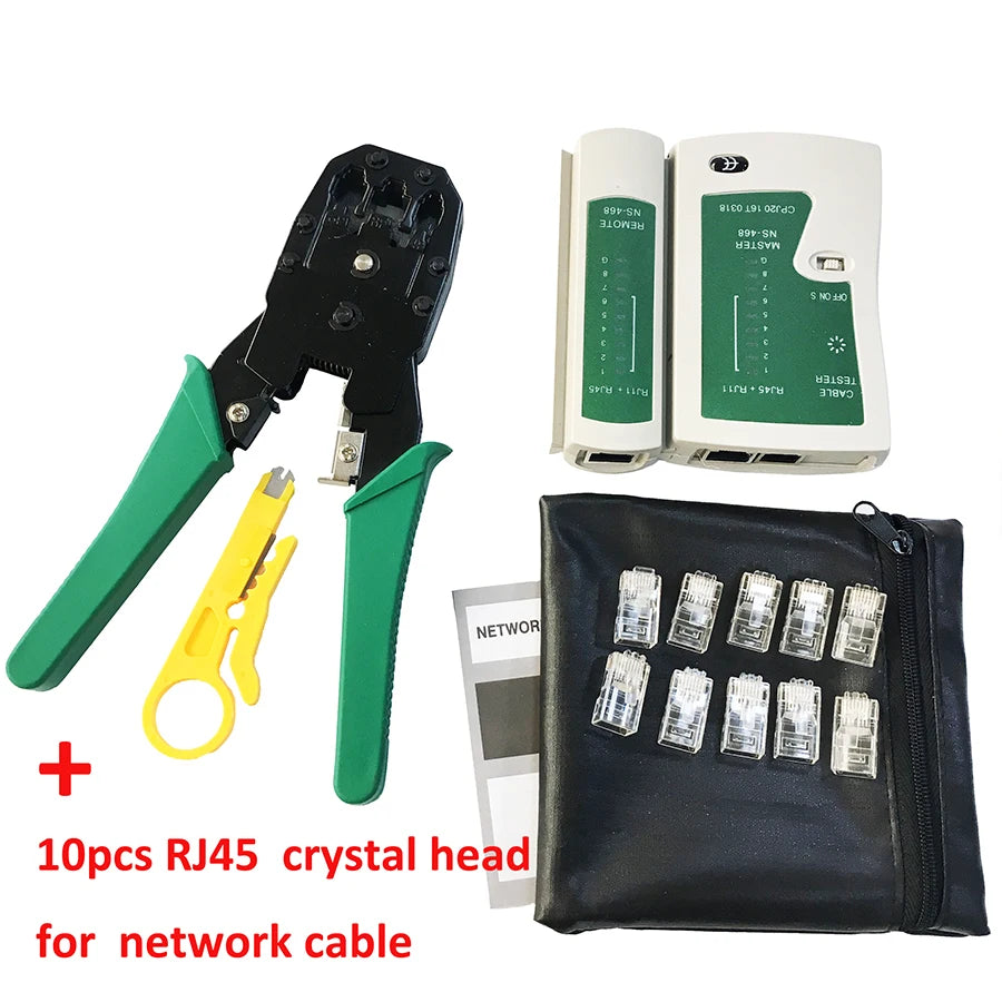 Stripping Crimping Pliers Network Cable Clamp Pliers+Professional Network Cable Tester RJ45 RJ11 RJ12 CAT5 UTP LAN Hand Tool Set