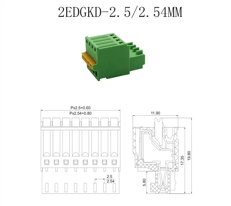 5PCS 2.54mm Terminal Block Green Spring Type Screw Free Push Button Plug Connector 2edgkd 120V 4A
