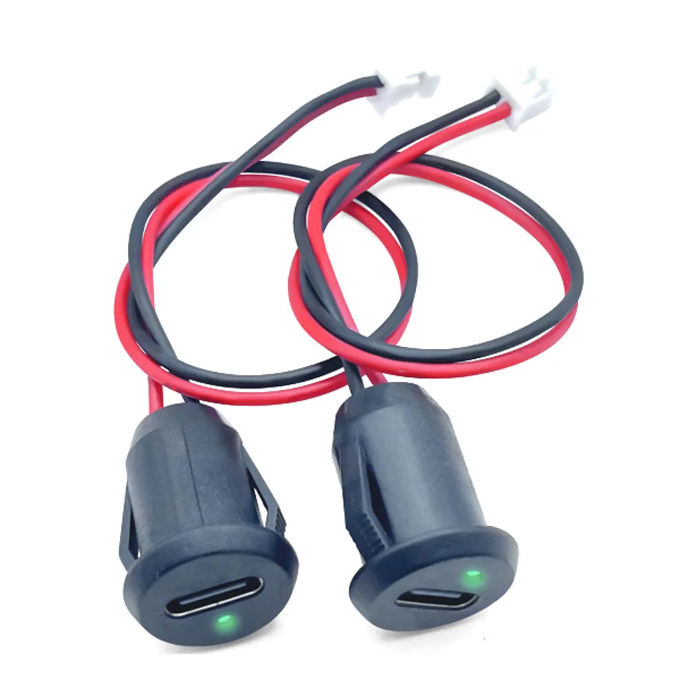 1/10pc USB Type C Input Type Charging Socket With LED Lights Plate 2pin Waterproof USB-C Power Port TYPE-C Female Connector Jack