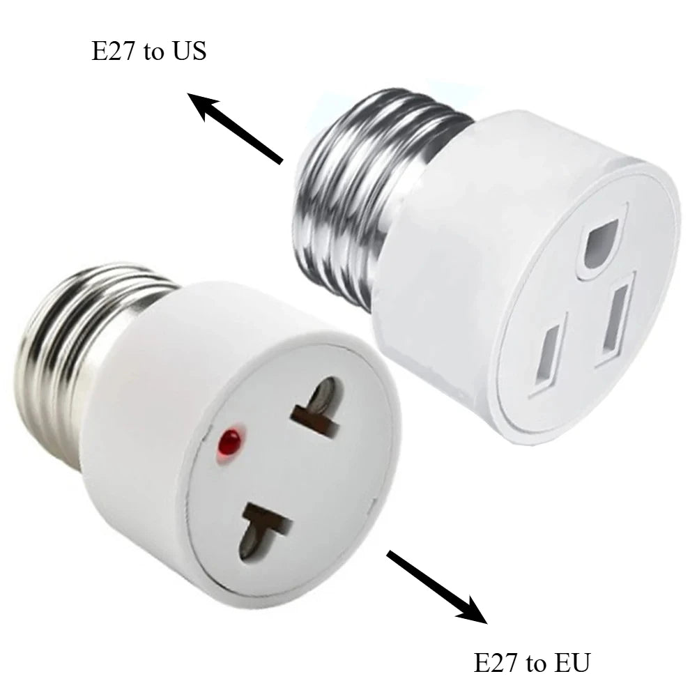 1pc E27 to EU US Converter Lamp Socket Screw LED Bulb Lighting E27 European America Plug Socket Light Holder White