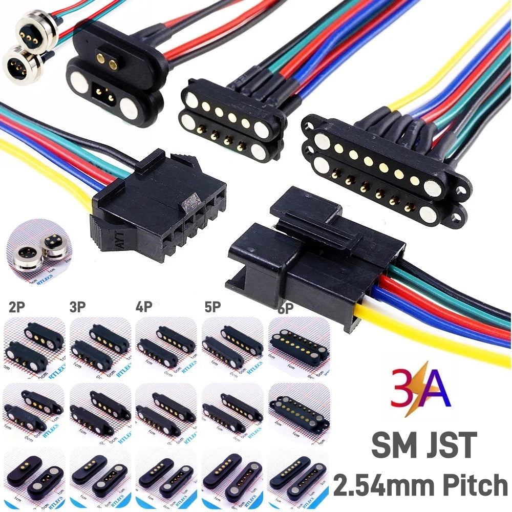 1 Pair 2A Magnetic Pogo Pin JST SM Plug Socket Extend Cable Connector 2 3 4 5 6 Pin Male Female Adapter Led Strip Lamp Driver