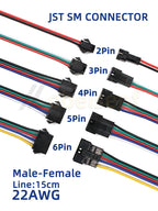 2 3 4 5 6 Pin LED Strip JST SM Connector Male or Female Adapter Plug JST Connector Terminal with 15CM 22AWG Wire for Light Strip