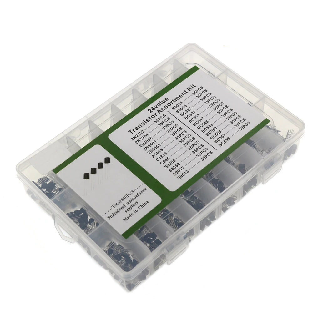 X49A-840Pcs/Set 24Values TO-92 Transistor BC547 BC327 BC337 2N2222 3904 PNP/NPN Transistors Set Electronics Assortment Kit