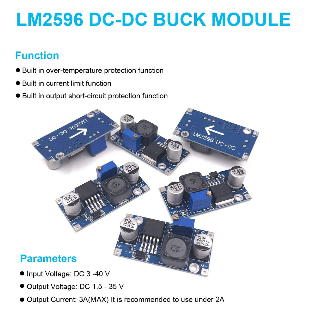 LM2596 Step Down Module DC to DC Adjustable Buck Converter Voltage Regulator Conversion Power Supply Module LM2596