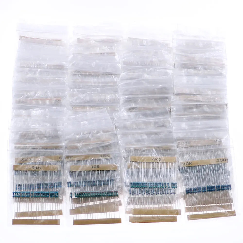 2600pcs 130Value 1/4W 0.25W 1% Metal Film Resistors Assorted Kit Resistors Assortment Kits Sample Pack With PE bags Each 20pcs