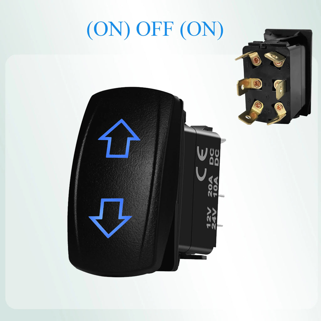 12V Reverse Polarity Rocker Switch DPDT ON-Off-ON 6 Pin Momentary/Latching for Winch Linear Actuator Car Window RV Jack Boat RV