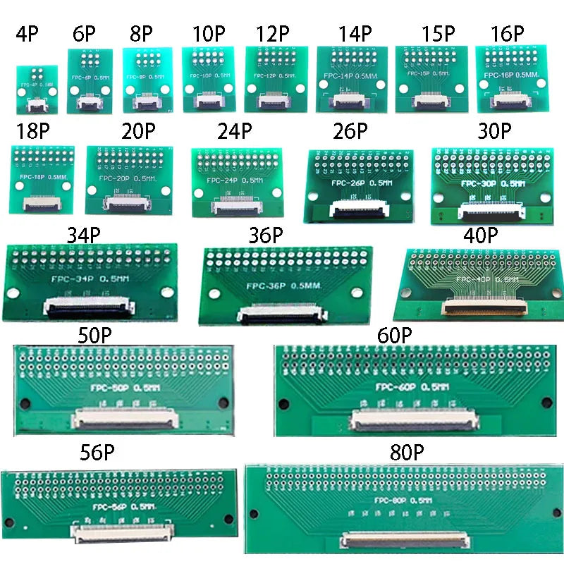 1Pc FPC/FFC Welding 0.5 Seat Connection 0.5mm Pitch Connector SMT To 2.54mm Flexible Cable Adapter Board 6 8 10 20 50 60 80 Pin