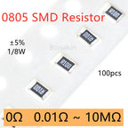 100pcs 0805 5% SMD Resistor 0R 4.7Ω 10 ohm 22R 100R 120R 200R 220R 300R 330R 470R 510R 1K 1.5K 2K 4.7K 5.1K 10K 20K 47K 100K 1M