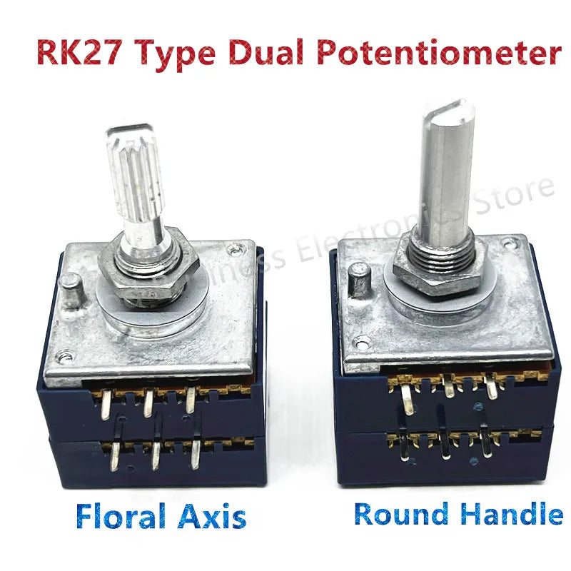 Double Volume Potentiometer ALPS RK27 10KA 20KA 50KA 100KA 250KAx2 Dual Unit 6Pins Round Handle Rotary Switch