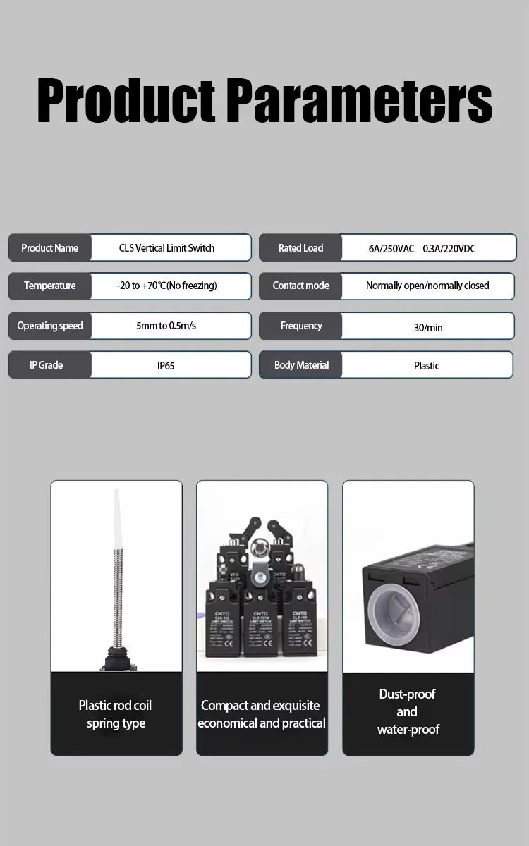 Limit Switch CNTD CLS‑171 Plastic Housing 10A 250VAC 1NO1NC Roller Plunger Type Travel Switch for Mechanical Equipment Industria