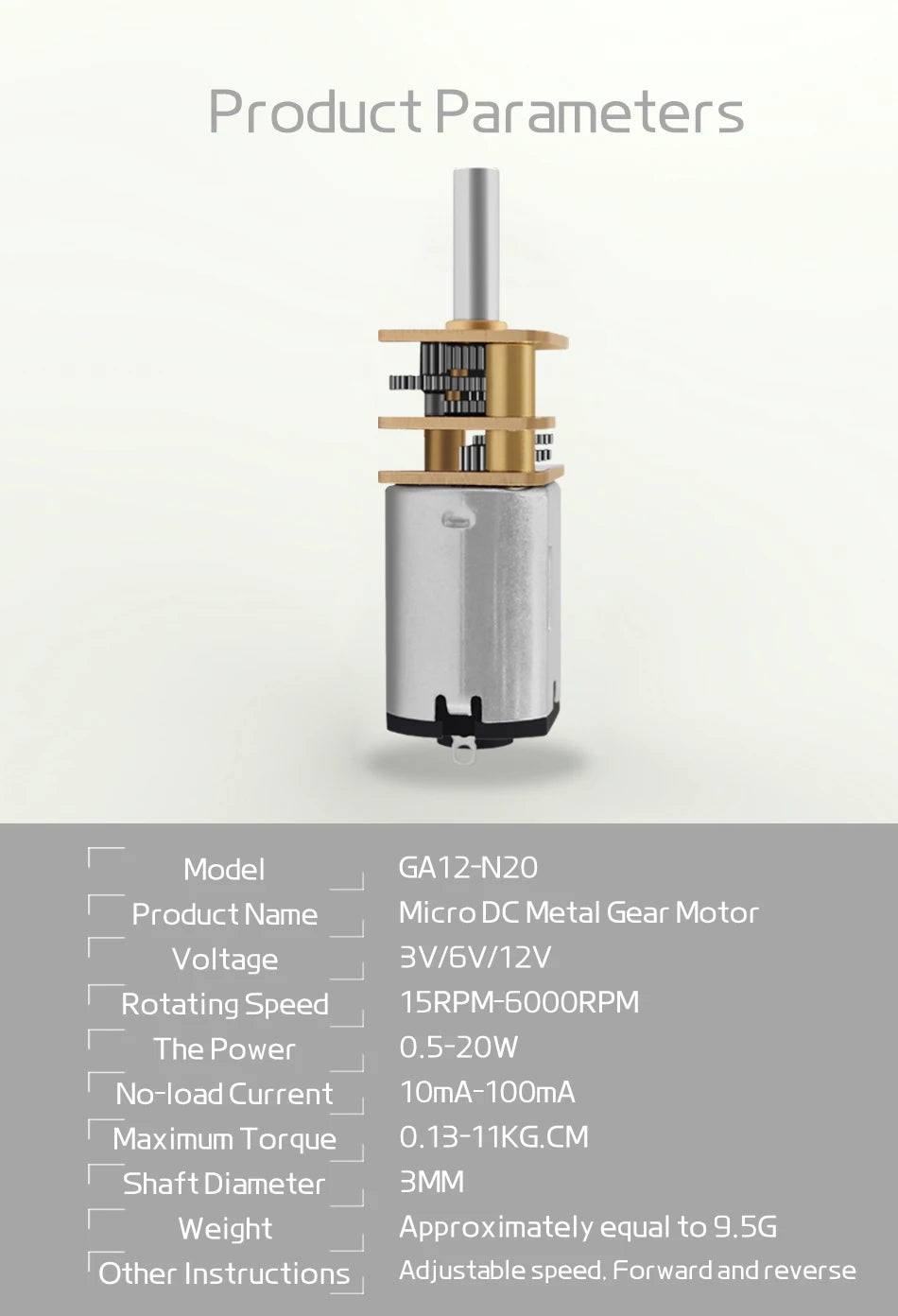 GA12-N20 Gear Motor With 3MM Shaft Brand New Precision DC 3V/6V Micro Gear Motor Low Speed Motor 10MM Length.