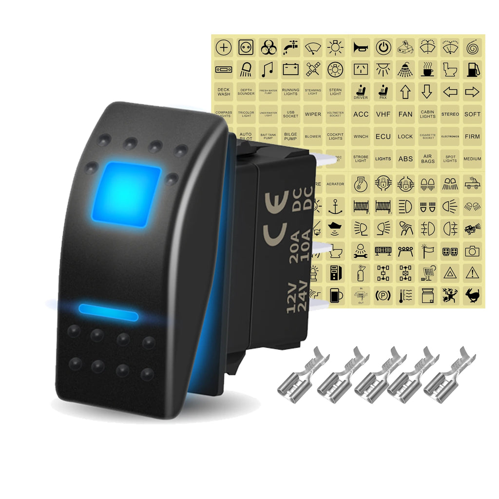 12V 20A White Lens Led Rocker Switch SPST / DPDT / Latching ON-OFF / Momentary (ON)-OFF-(ON) For Carling Switch Replace