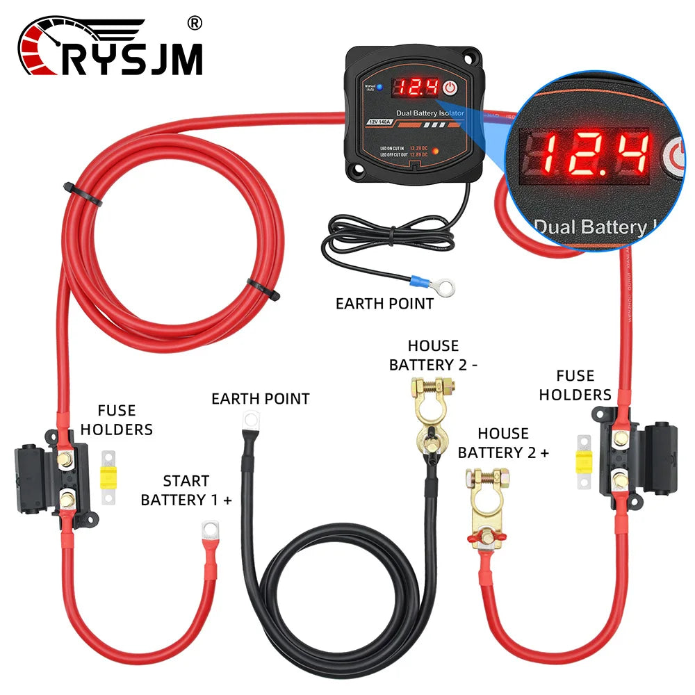 Smart Dual Battery Isolator 12V 140A Smart Isolator Set LCD Display VSR Car Relay Digital Voltage Sensitive Split Charge Relay