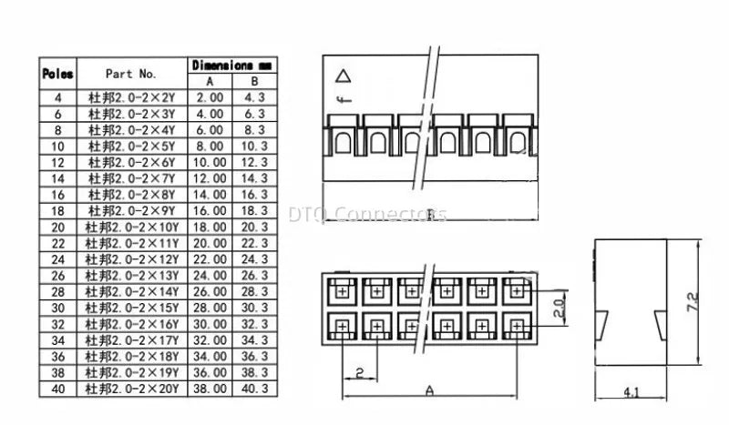 20PCS/Lot Dupont 2.0 Housing Plastic Shell 2.0mm Pitch Double Row Dupont Connector 2x2P/2x3P/2x4P/2x5P/2x6P/2x7P/2x8P