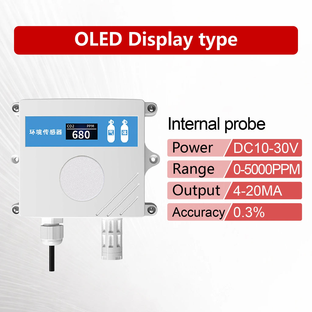 QT-10 CO2 Transmitter NDIR Carbon Dioxide Sensor RS485 4-20mA 0-5V 0-10V 10-30VDC IP65 for Greenhouse HVAC Factory