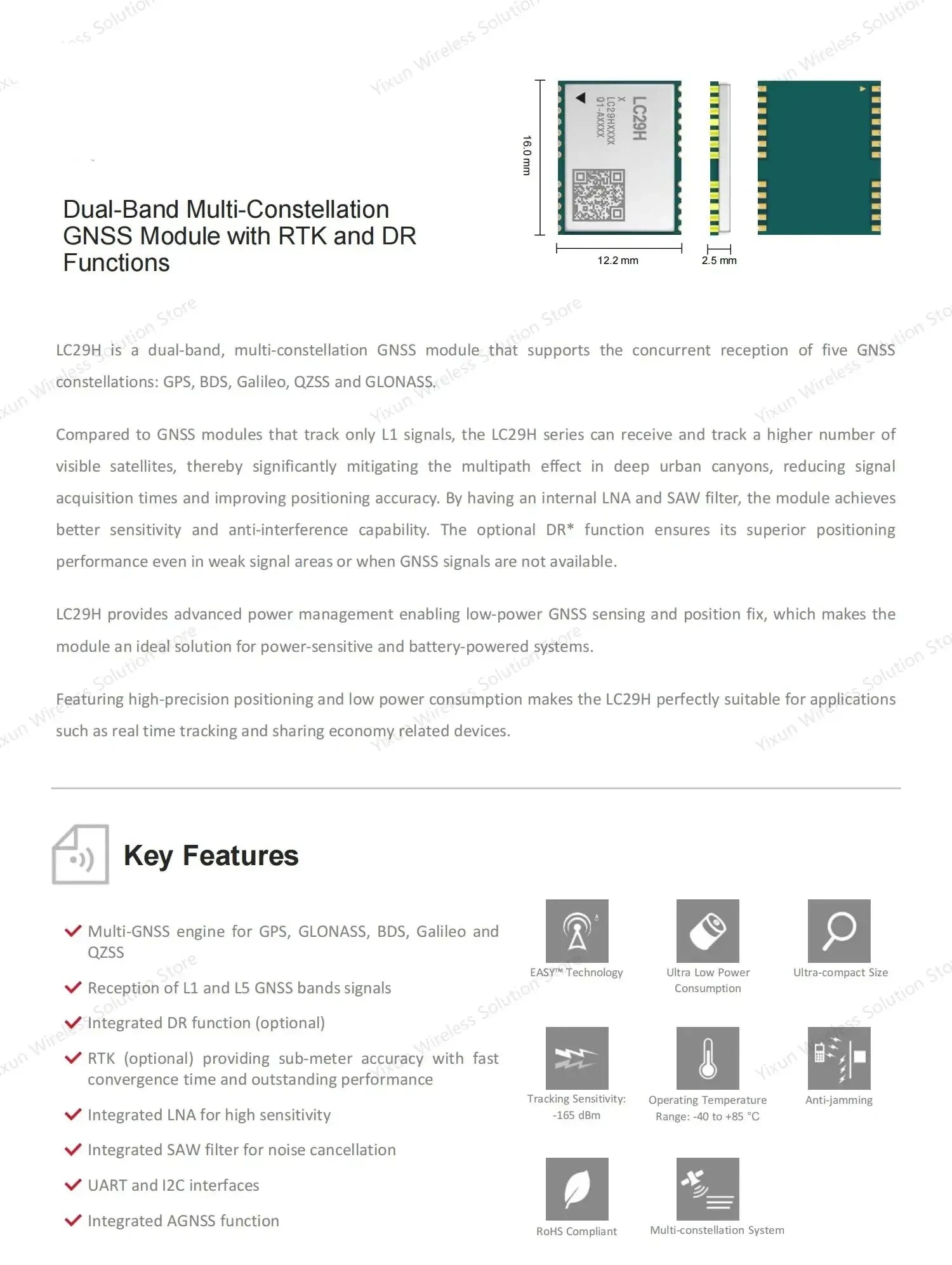 RTK Base Station Board LC29H Dual Band L1 L5 GPS Glonass Galileo High Precision Positioning Module Output RTCM Data