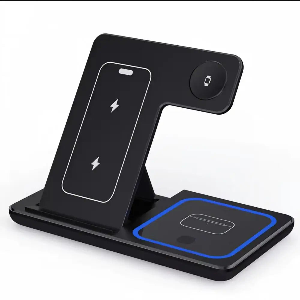 Fast Wireless Charger Charging Station 3-in-1 with Foldable Stand for Samsung iPhone 17 16 15 18 14 13 12 Apple Watch 9 8 7 Airpods, Professional for Xiaomi Huawei Type C Data Cable