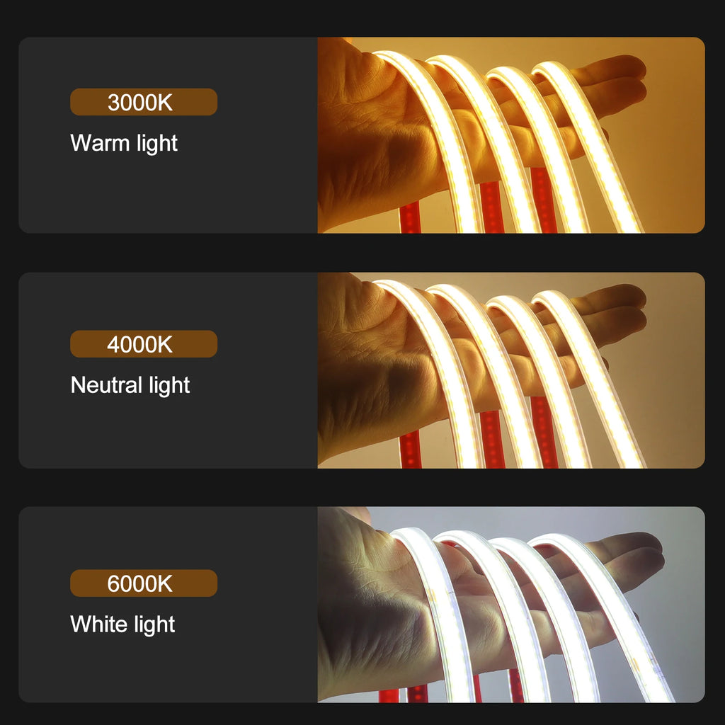 AC 220V COB Strip IP65 Waterproof 10CM Cut 240Leds/M 3000K 4000K 6000K Home Decor Flexible Ribbon Rope Tape LED Light