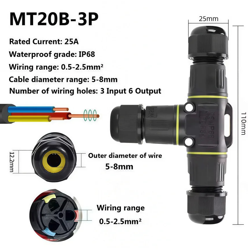 Heavy Duty Quick Connect Terminal Block T-type, IP68 Waterproof 2/3/4/5Pin for Secure & Fast Damp-Proof Wiring Connector