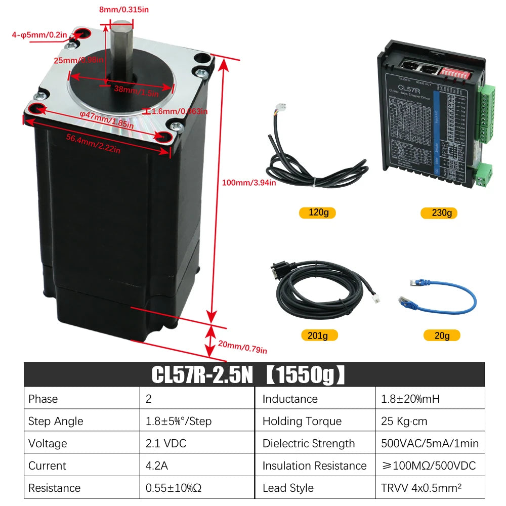 HLTNC Nema23 Closed Loop Stepper Motor Kit With 6A DC 24V-48V CL57R RS485 Network Modbus RTU Driver For CNC Logistics Robot