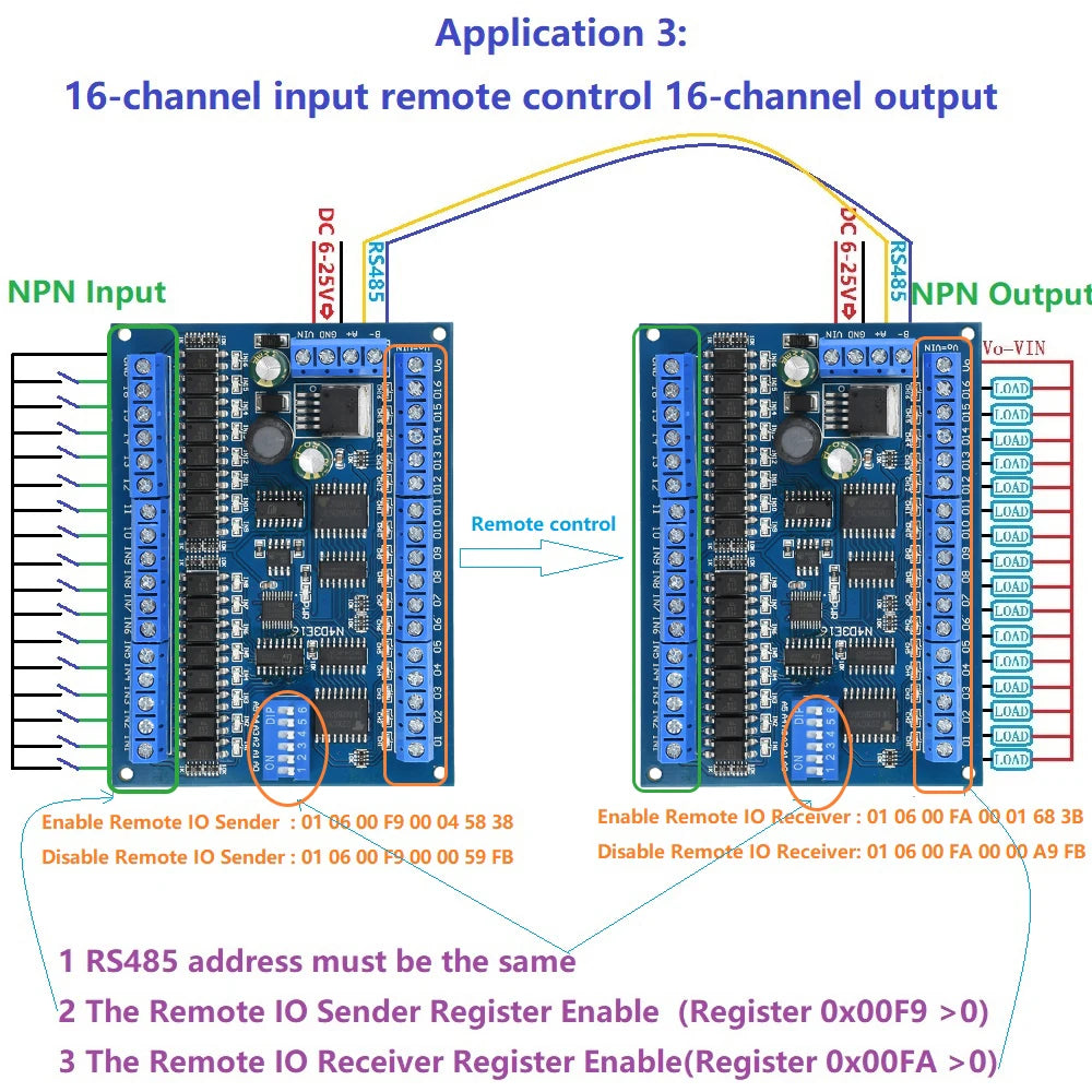 DC 12V/24V 16-input 16-output RS485 Remote Switch PLC IO Expansion Board with Modbus RTU Module Suitable for Smart Homes Etc.