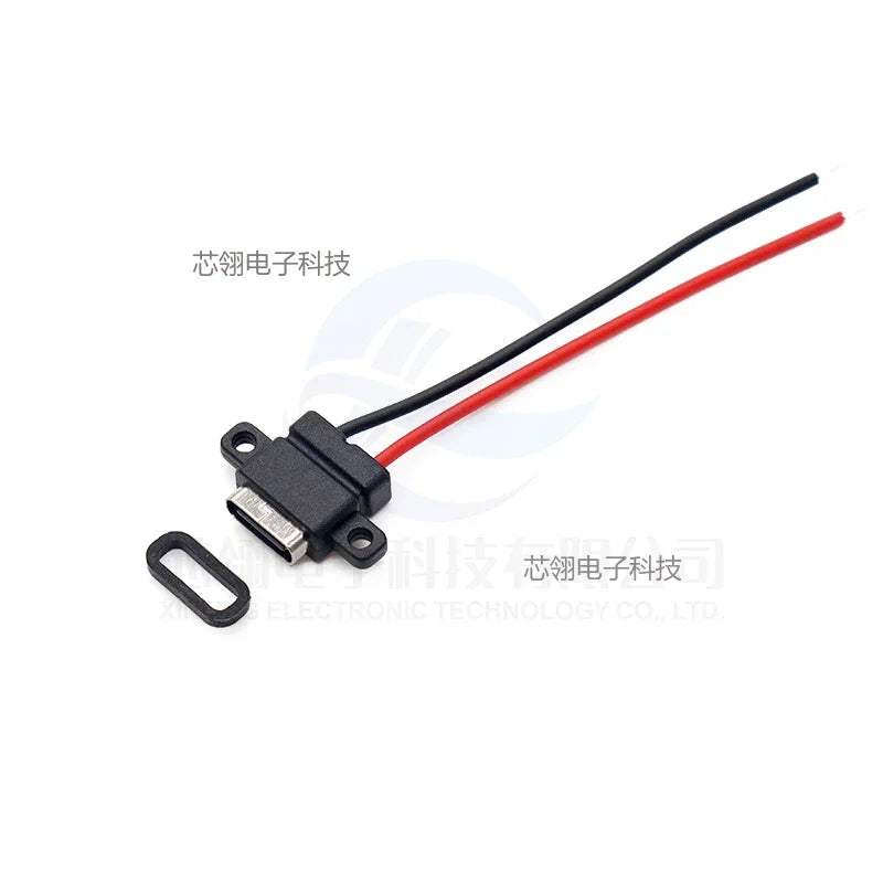 2/10/50pcs USB Type-C Welded Female Socket 2P Charging Female with Cable Waterproof TYPE-C Female Head DIY with Mounting Hole