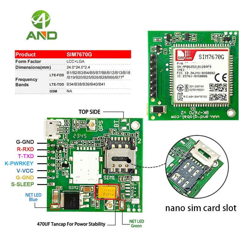SIM7670G 4G Development Board LTE Cat1 SIMCOM Replaced SIM7600G Qualcomm Platform