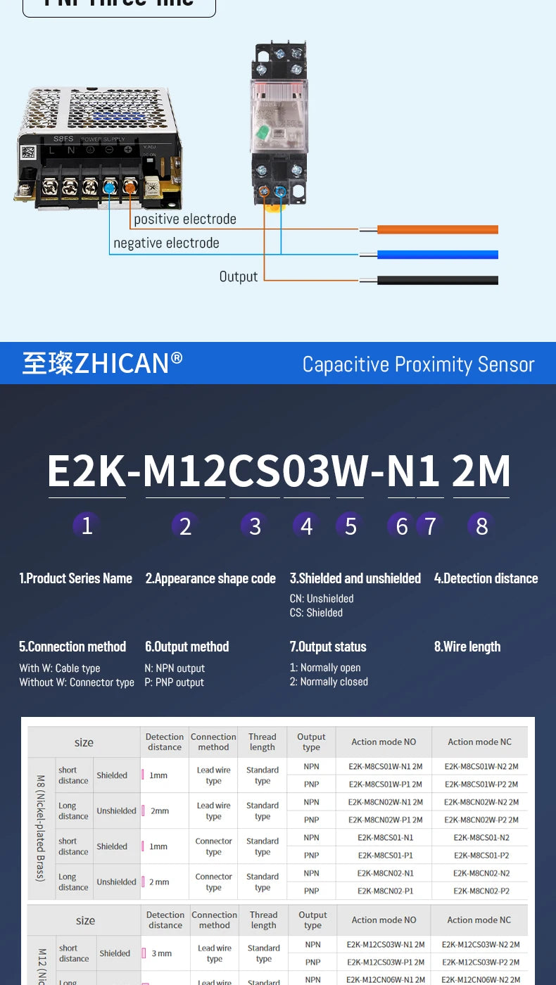 ZHICAN E2K M12 M18 Capacitive Proximity Sensor 30mm Long Range Plastics Glass Wood Metals Nonmetal Material Detection Switch