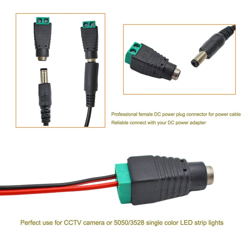DC 12V Male Female Connectors 2.1*5.5mm Power Plug Adapter Jacks Sockets Connector For Signal Color LED Strip CCTV Camera