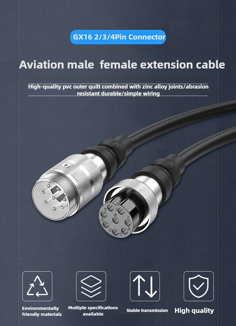 GX16 2/3/4 Pin Aviation Plug Male Female Wire Connector Extension Cable GX16 2/3/4 Core Ribbon Aviation Plug Power Cord Adapter