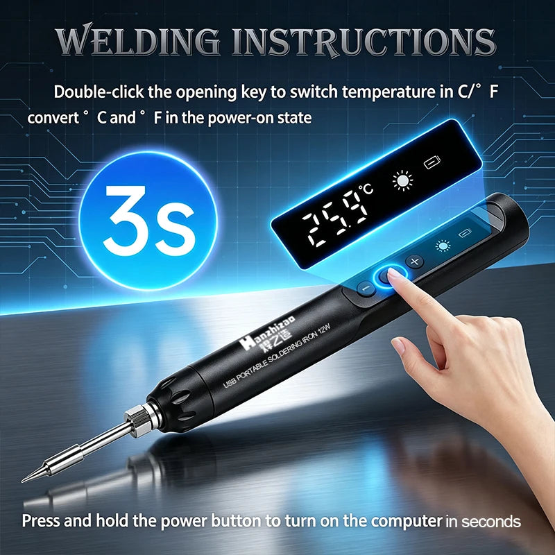 USB Digital Display Soldering Iron Type C Interface Mini Soldering Iron Set 260-420 ℃ Five Temperature Switching