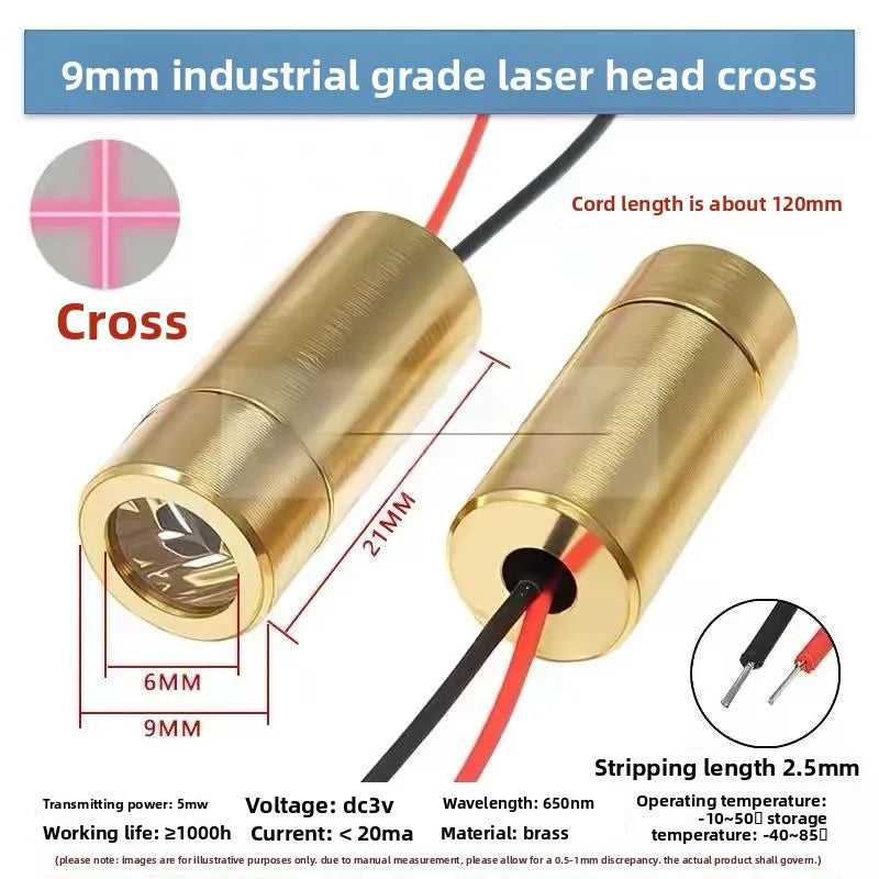 1PCS 9MM Industrial Grade Laser Head, 10mW Red Dot Spot, Straight Cross, 3V Line Horizontal Positioning Laser Module