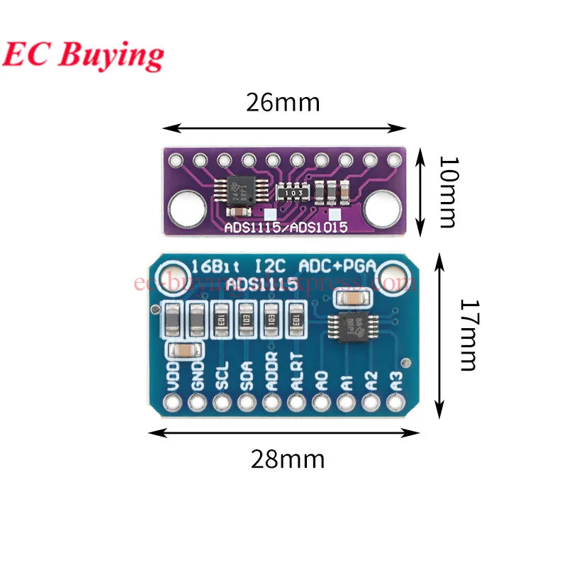 ADS1115 ADS1015 MCP4725 AD5593 ADS1110 ADS1118 ADS1120 ADS1220 MCP3421 SGM58031 PCF8591 Analog-to-Digital Breakout Board Module