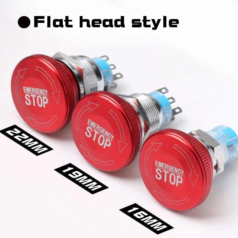 1PCS 16mm19mm22mm Metal Emergency Stop Button Switch Waterproof Mushroom Head Self-locking 3Pins 1NO1NC 6Pins 2NO2NC