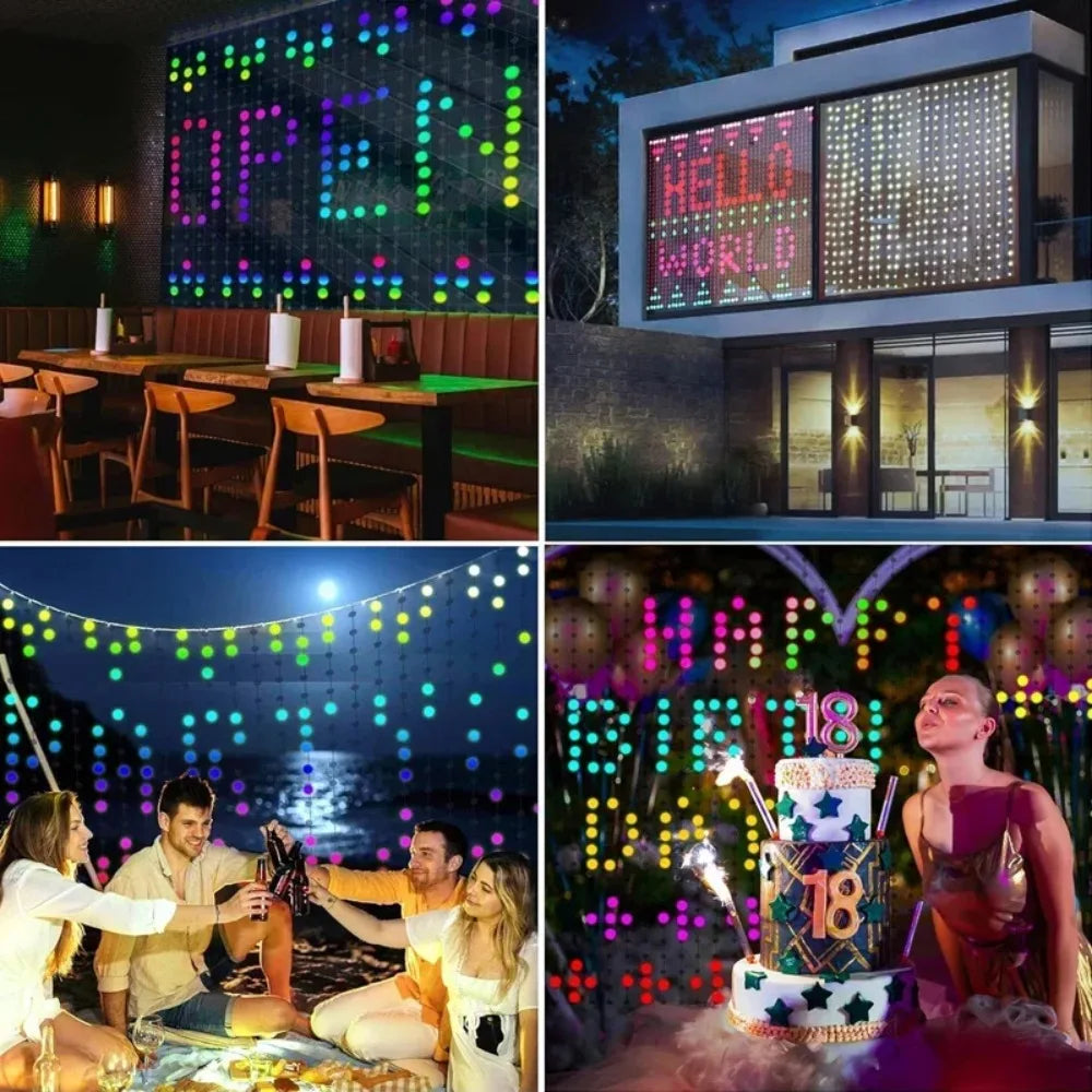 LED Christmas Curtain Light Holiday Fairy Lamp App Control Music Sync DIY Pattern Waterproof for Indoor Outdoor Party Home Decor