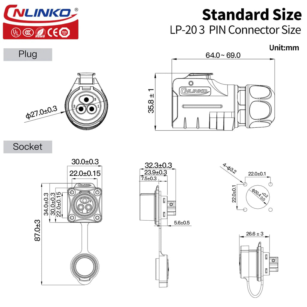 CNLINKO LP Series M12 M16 M20 M24 Waterproof Industrial Connector Screw-in Terminal Fast Plug Solderless Power Cable Connectors