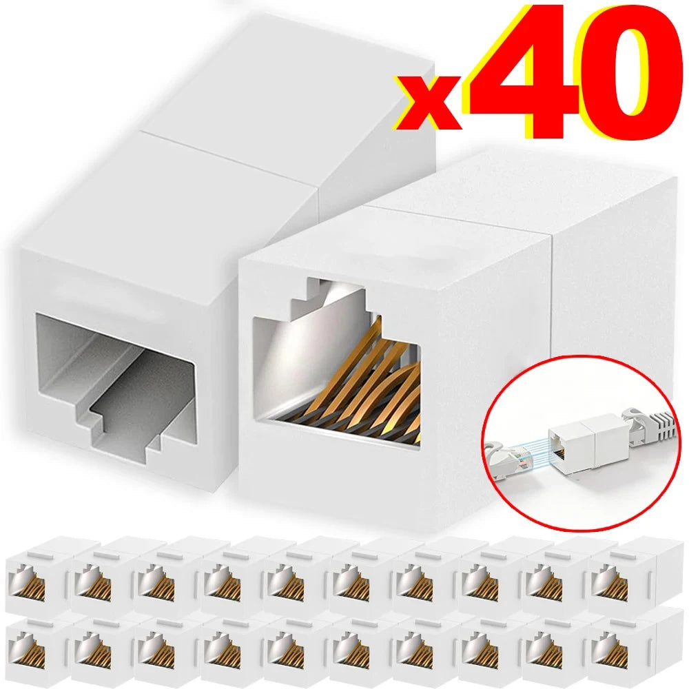 1-40PCS RJ45 Keystone Coupler Network Ethernet Dual Straight Head Lan Cable Connectors Internet CAT 5 5E 6 6a Extender Plug