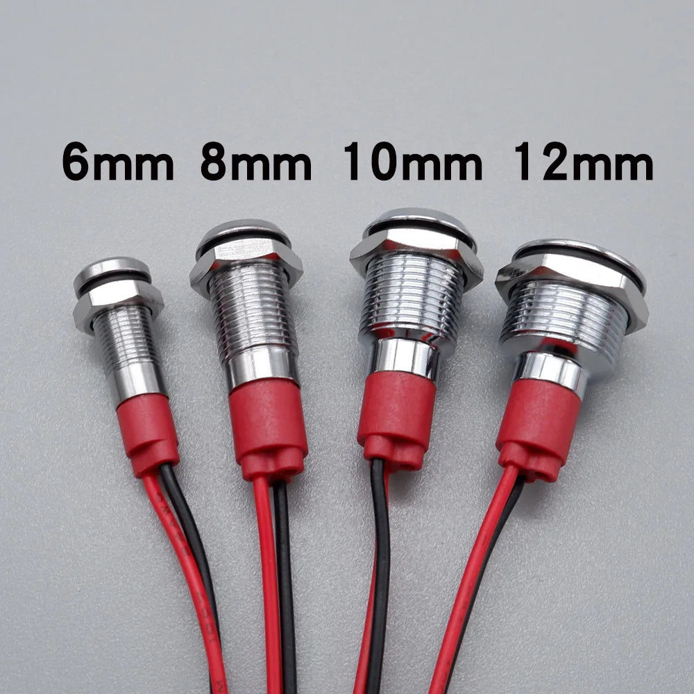 6mm 8mm 10mm 12mm LED Metal Indicator Light Signal Lamp with Wire 3V 5V 6V 12V 24V 110V 220V Red Blue Green Yellow White