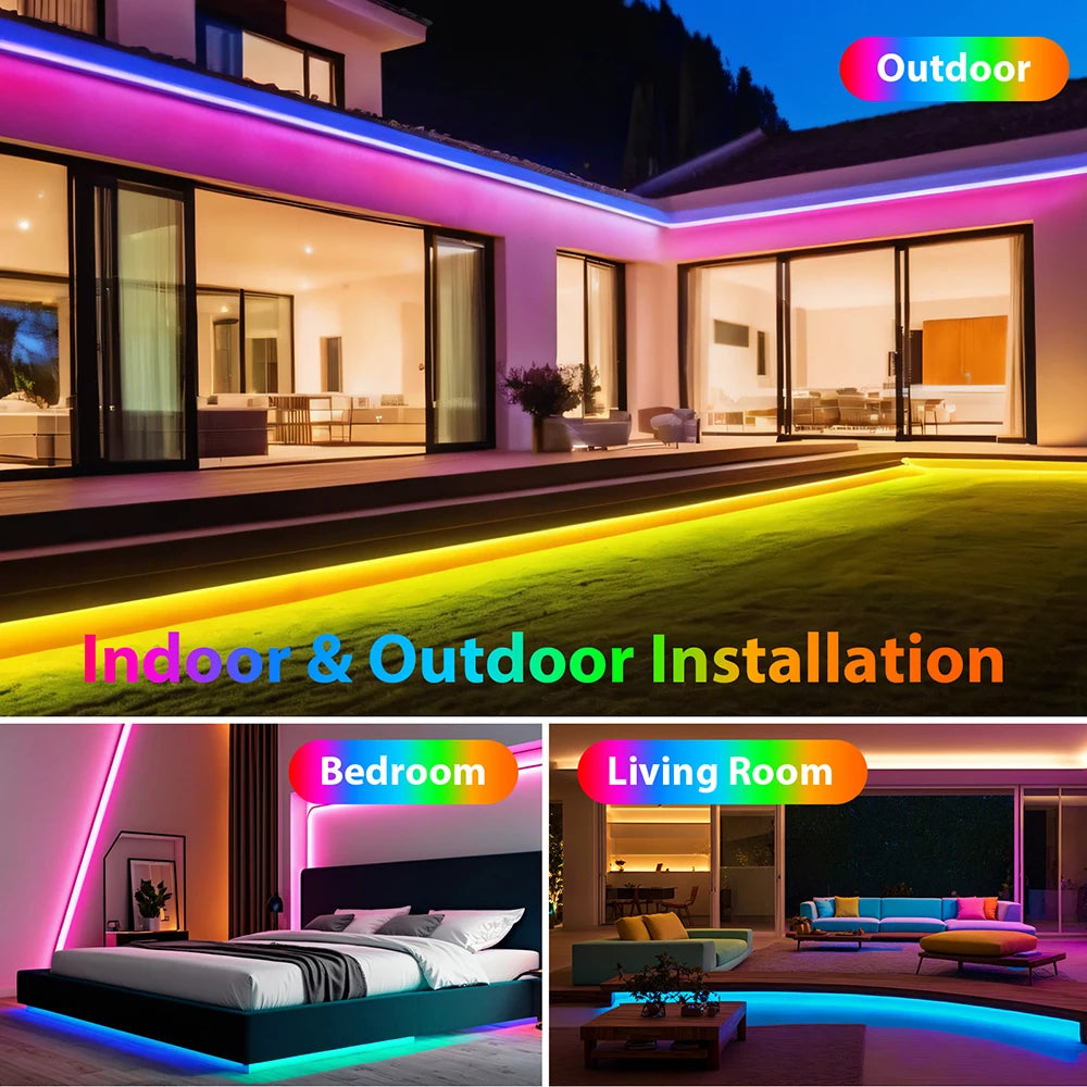 5V Bluetooth RGB LED Neon Strip Light 1M 2M 3M 3AA Battery Box 17Key 24key 44key Remote Control 108Leds/M Waterproof Room Decor