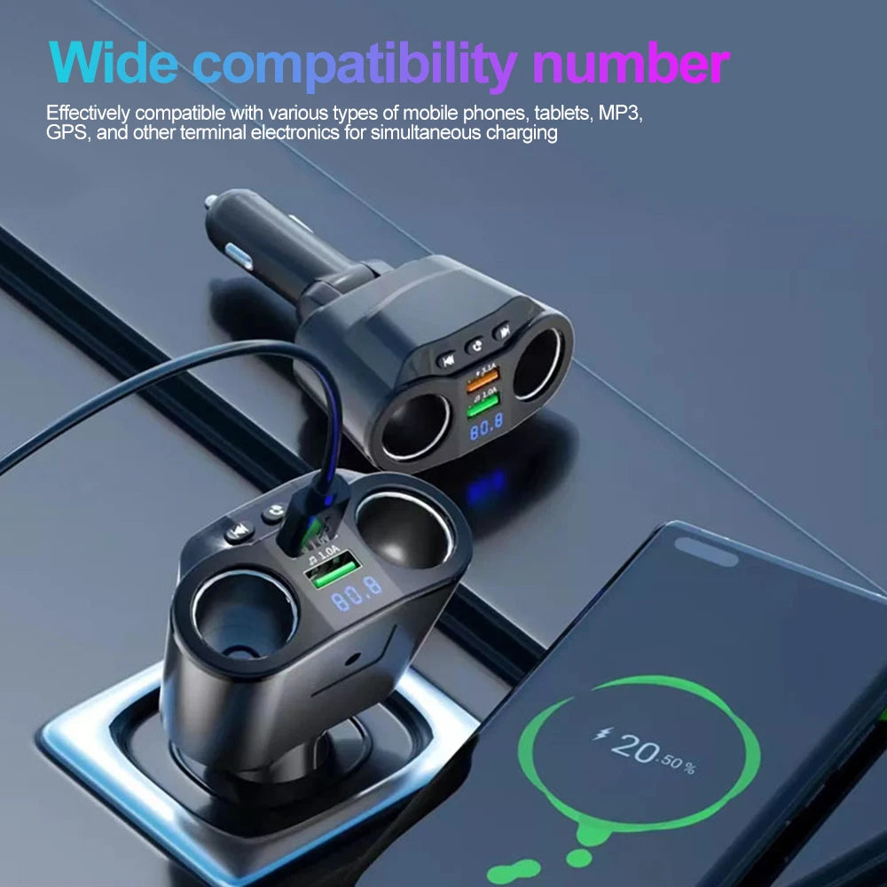 KEBIDUMEI Bluetooth 5.0 Car Adapter Cigarette Lighter USB PD QC3.0 Super Fast Charging Digital Display Charger Car Accessories