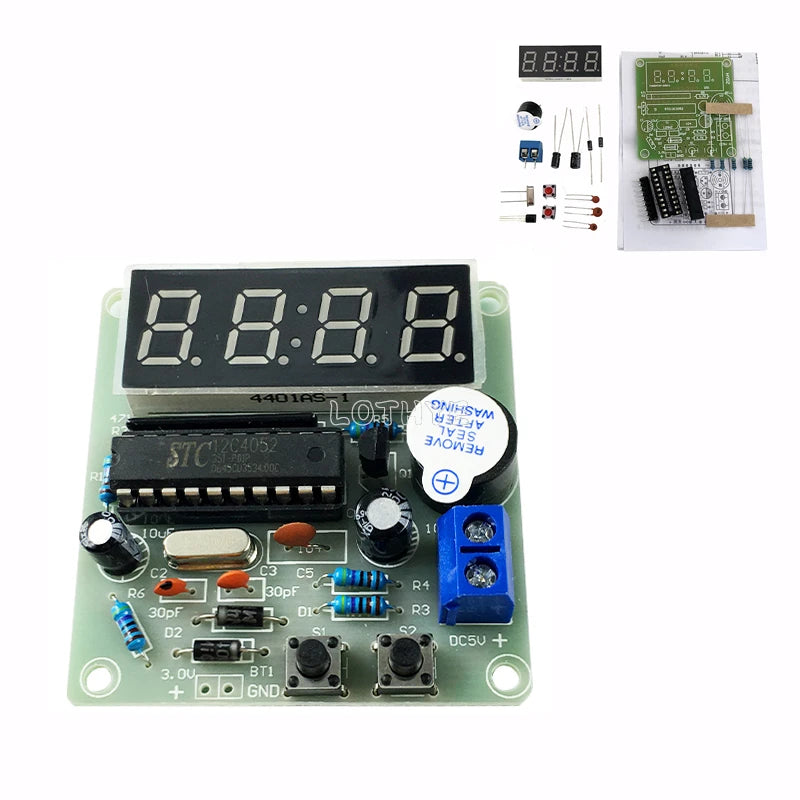 DIY Electronic Kit LED 4 Digital Tube Clock Four-digit  Time Display Electronic Component Fun Soldering Assembly DC 3.7V-5.5V