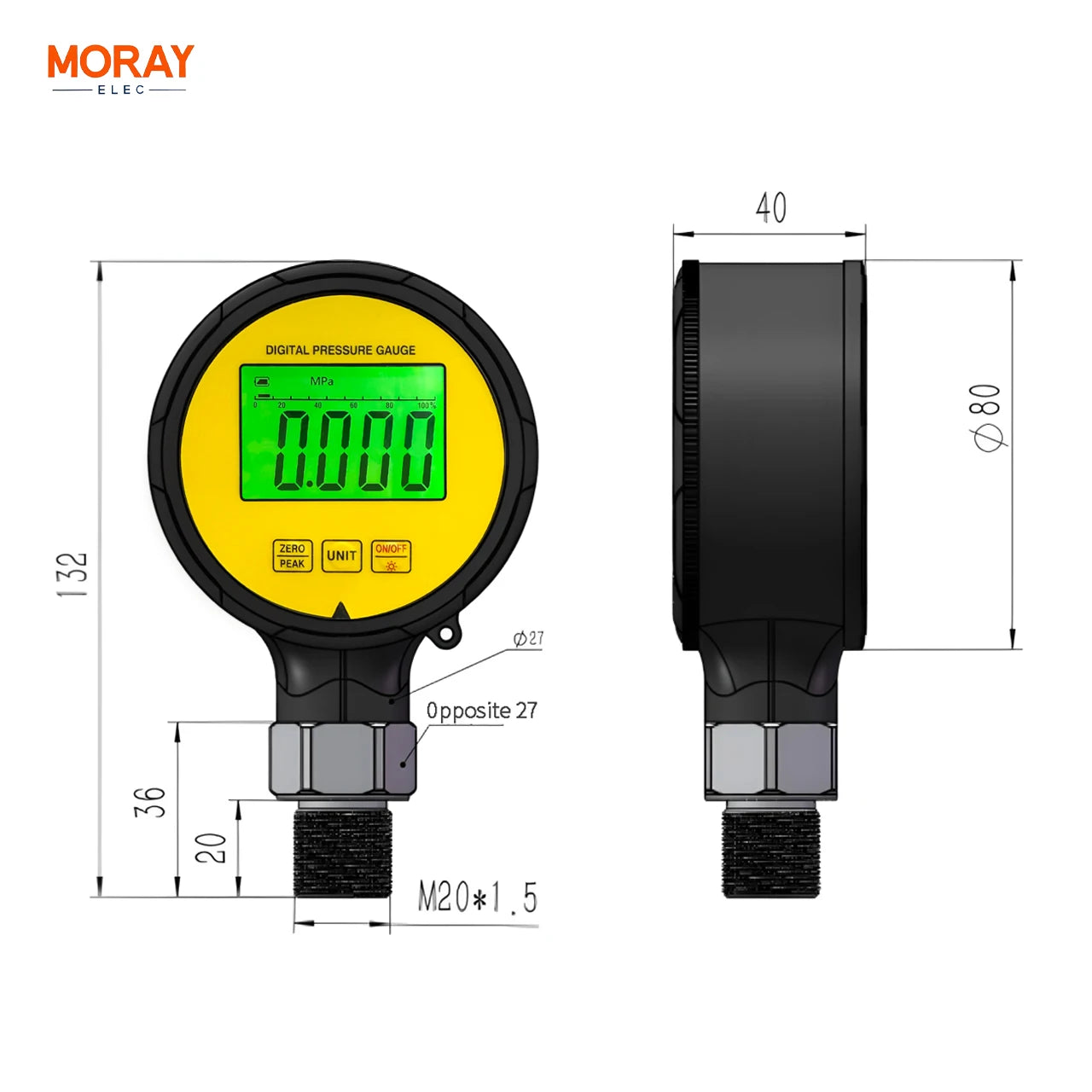 Moray ME260P 1%FS Waterproof IP65 Battery Powered Portable LCD Digital Display Pressure Transmitter Digital Pressure Gauge