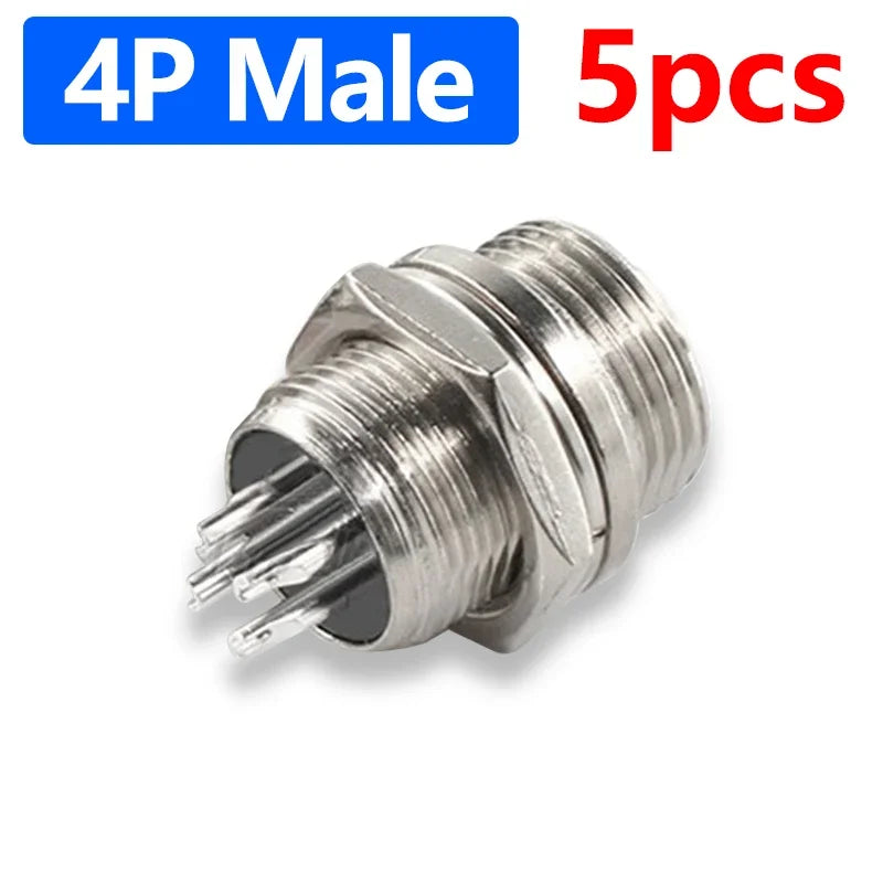 5Pcs GX12 Aviation Connector Plug Socket 2/3/4/5/6/7 Pin Male Female Panel Mount 12mm Circular Metal Wire Adapter Nut Type