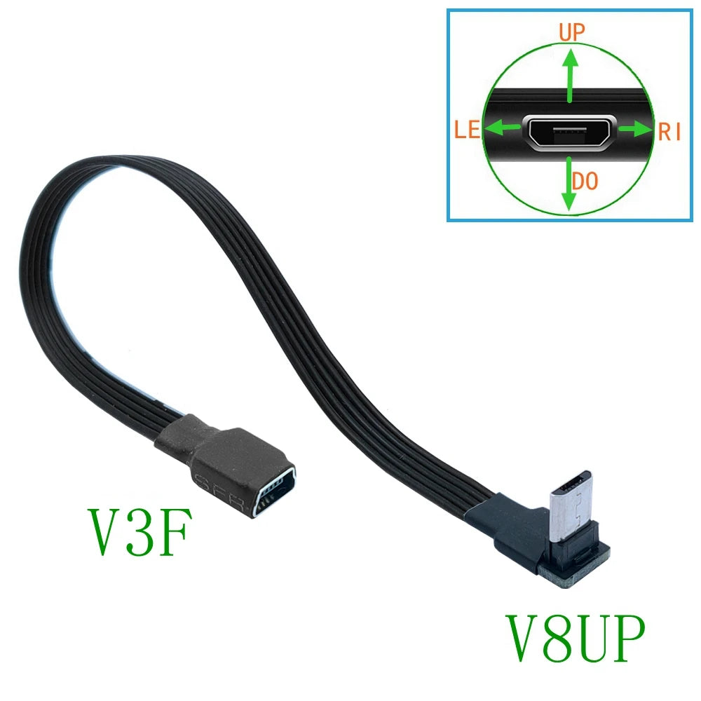0.1M0.2M0.5M1M mini USB female to micro revolving connector, dash cam adapter cable, T-shaped port to Android navigation extensi