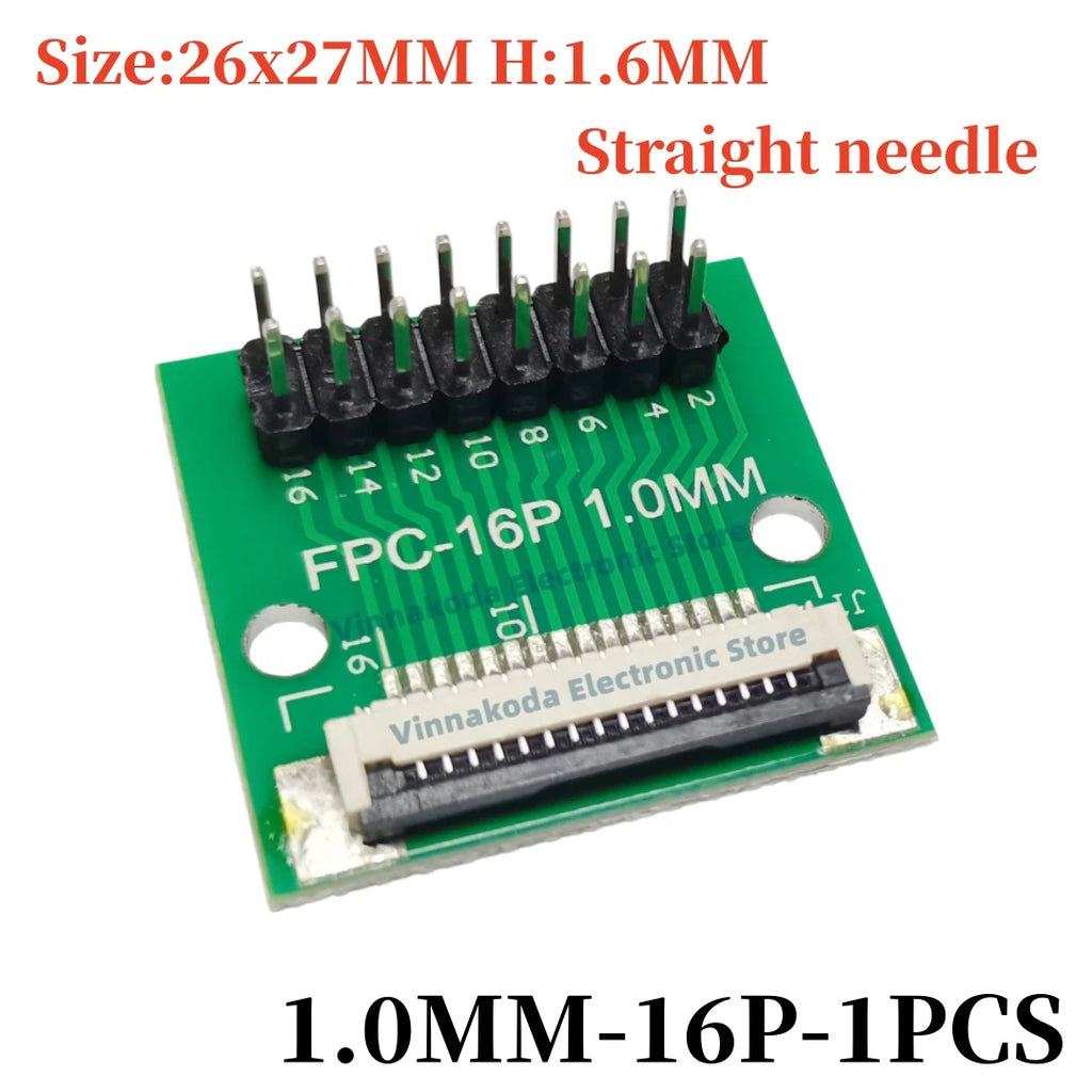 FFC/FPC Adapter Board with Soldered 1.0MM Flip Cover Lower Connector Straight or Bent Pins Available, 4/6/8/10/12/14/16/20/30P
