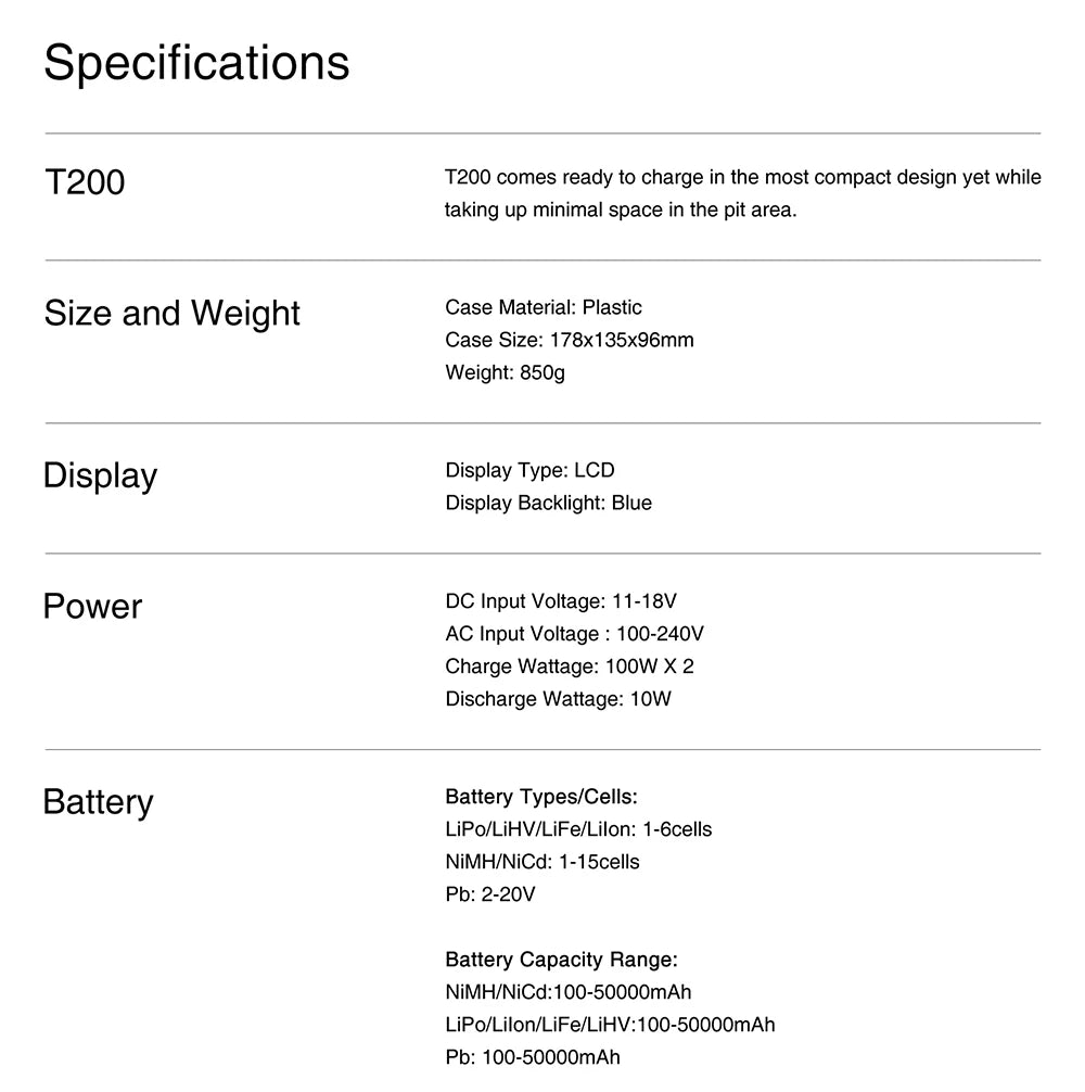 SKYRC T200 T400 T100 AC/DC Lipo Battery Dual Balance Charger Discharger for Traxass Airsoft Drone RC Battery Charger Fast Charge