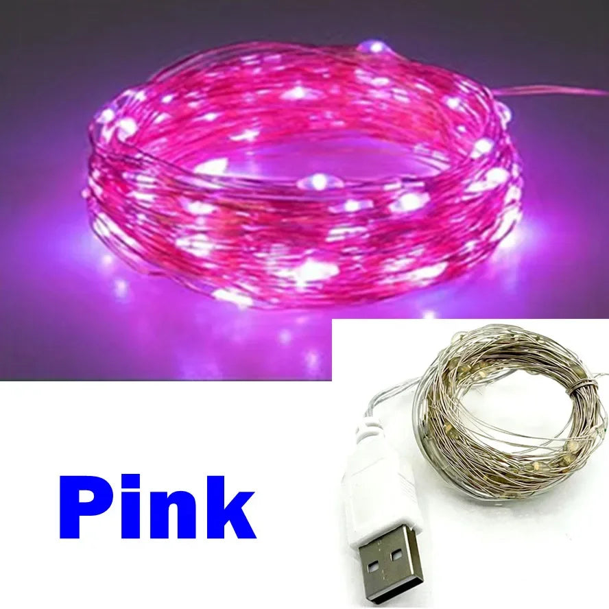 USB Copper Wire Lights Fairy Garland Lights LED String Lights Outdoor Waterproof String For Christmas Wedding Party Decorations