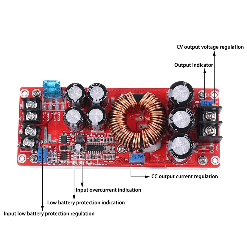 1Pcs 1200W 20A DC-DC Converter Boost Car Step-up Power Supply Module 8-60V to 12-83V